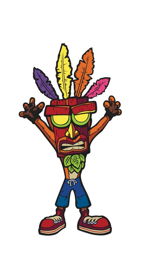 90 Cartoon Characters, Crash Bandicoot Wallpapers, Crash Bandicoot Art, Aku Aku Tattoo, Crash Bandicoot Tattoo, Crash Bandicoot Characters, Powerful Character, Wooden Mask, Tiki Art