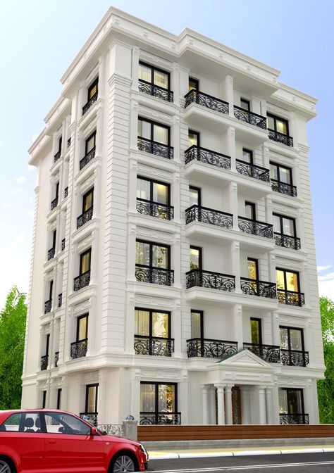 Classic Apartment Exterior Design, Classic Building Facade Architecture, 5 Story Apartment Building, Classic Facade Architecture, Apartment Facade Design Modern, Modern Apartment Building Exterior, Classic Building Facade, Classic Residential Building, Small Apartment Building Design