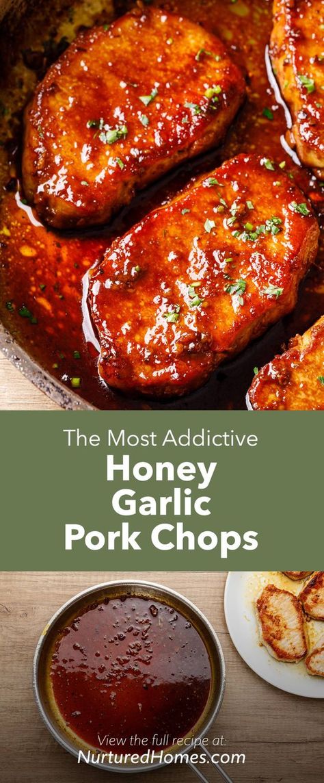 The Most Addictive Honey Garlic Pork Chops - Nurtured Homes Honey Glazed Pork Chops, Pork Loin Chops Recipes, Honey Pork Chops, Honey Garlic Pork, Garlic Pork Chops, Boneless Pork Chop Recipes, Garlic Pork, Honey Garlic Pork Chops, Tender Pork Chops