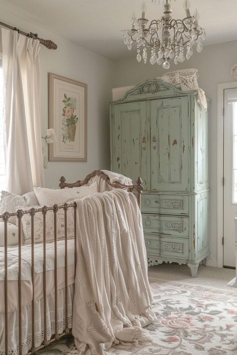 29 Vintage Inspired Nursery Ideas for a Timeless Baby Room 13 Country Style Nursery, French Provincial Nursery, French Country Nursery, Iron Light Fixtures, House Countryside, Vintage Inspired Nursery, Wrought Iron Light Fixtures, Victorian Nursery, Antique Nursery