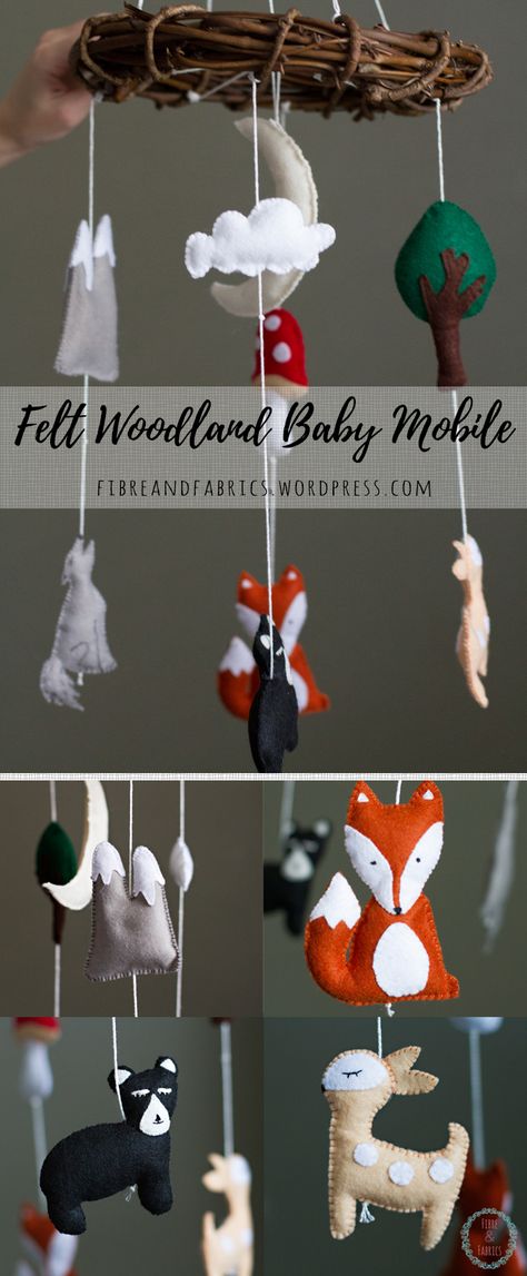 Felt Woodland Baby Mobile created by Gina @fibreandfabrics #fibreandfabrics #babymobile #felt #woodland #feltanimals #woodlandanimals Felt Mobile Diy, Woodland Nursery Diy, Felt Woodland, Nature Nursery, Diy Woodland, Woodland Mobile, Natural Nursery, Mobile Template, Expecting A Baby