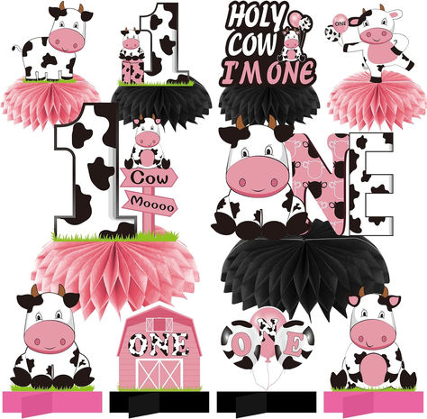 Holy Cow I'm One Birthday Decorations Girls, Cow First Birthday Honeycomb Centerpiece Party Supplies, Baby 1st Birthday Cow Themed Table Toppers Sign Decor #ad #holycowimone #firstbirthday #firstbirthdayparty #firstbirthdaypartythemes #cow Cow First Birthday, First Birthday Decorations Girl, Kids Party Centerpieces, Honeycomb Centerpiece, Birthday Cow, Pink First Birthday, Centerpiece Party, Cow Birthday Parties, Rodeo Birthday