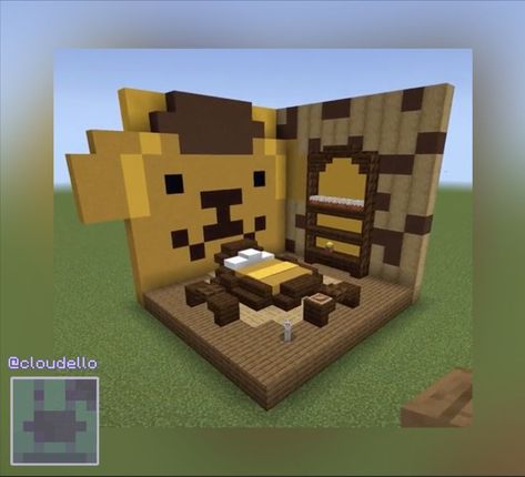 Pompompurin Minecraft, Pompompurin Room, Sanrio Minecraft Builds, Minecraft Small House, Minecraft P, Sanrio Room, Easy Minecraft Houses, Cool Minecraft Creations, Cute Minecraft Houses