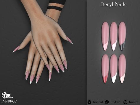 Extra long almond manicure, with modern take on asymmetric French manicure for The Sims 4 | || Ts4cc || ts4 || Sims || custom content || the Sims mods || The Sims 4 || Sims 4 cc nails || Sims 4 cc alpha || baddie sims || The Sims 4 nails #thesims4 The Sims 4 Nails, The Sims Mods, Sims 4 Cc Nails, Sims Nails, Almond Manicure, Mods The Sims 4, Cc Nails, Match Nails, Royals Nails