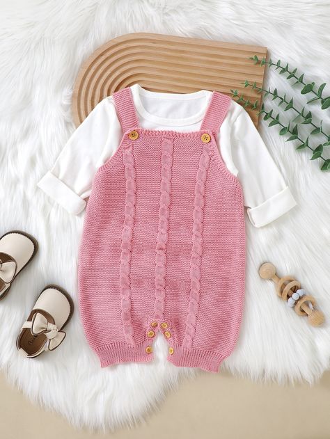 Baby Romper Sewing Pattern, Knit Romper, Twin Outfits, Girls Sweater, Rose Bonbon, Knitted Romper, Pink Collar