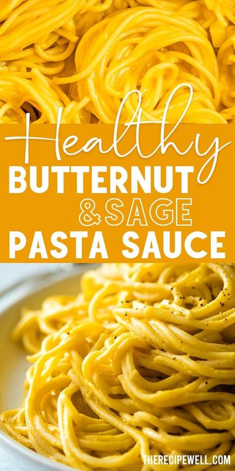 This Pasta with Creamy Vegan Butternut Squash Sauce is a lightened up fall comfort food. Blended cashews give the sauce an extra creamy texture, so there's no need for dairy! This vegan sauce is a great way to use up leftover butternut squash and comes together quickly on busy weeknights. Vegan Butternut Pasta, Vegan Butternut Squash Pasta Sauce, Butternut Squash Pasta Vegan, Leftover Butternut Squash, Vegan Butternut Squash Pasta, Vegan Butternut Squash Recipes, Squash Sauce, Butternut Squash Pasta Sauce, Butternut Squash Sauce