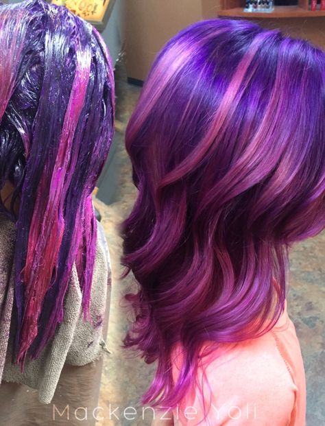 Purple With Pink Highlights, Purple And Pink Hair Highlights, Purple Multicolor Hair, Purple Hair With Pink Highlights, Twilight Sparkle Hair, Purple And Blonde Hair, Purple And Pink Hair, Pink Hair Streaks, Pink Hair Highlights