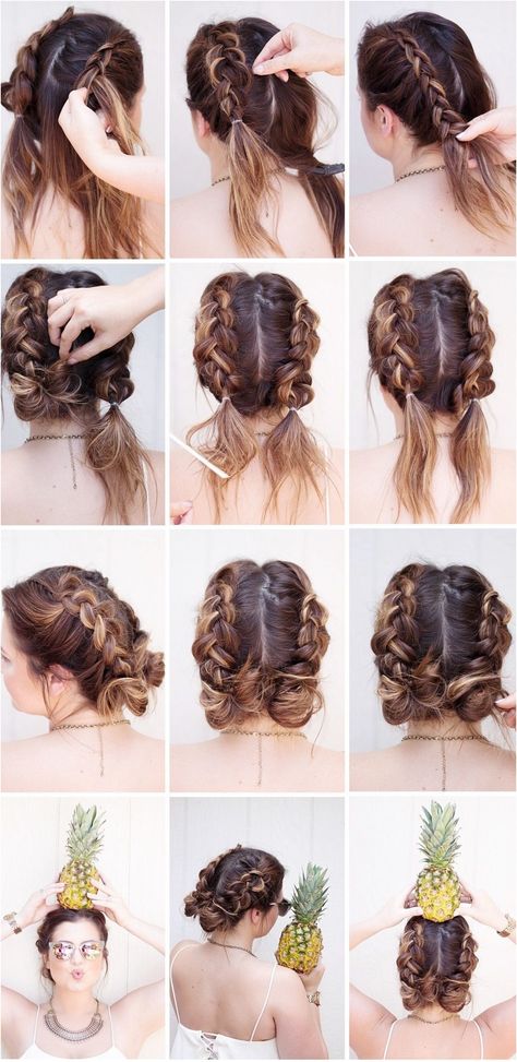 37 double dutch braids for short hair that will brighten - #easy #hairstyles #yourself #your easy hairstyles you can do on your own French Braid Pigtail Buns, Braided Pigtail Buns, Bun Pigtails, Pigtail Buns, Braids French, French Braid Pigtails, French Braid Buns, Wedding Hairs, Braided Buns