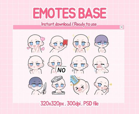 Emote Ideas Twitch, Chibi Emotes Base, Emotes Base, Emote Ideas, Twitch Streaming Setup, Chibi Emotes, Cute Emotes, Drawing Face Expressions, Chibi Sketch