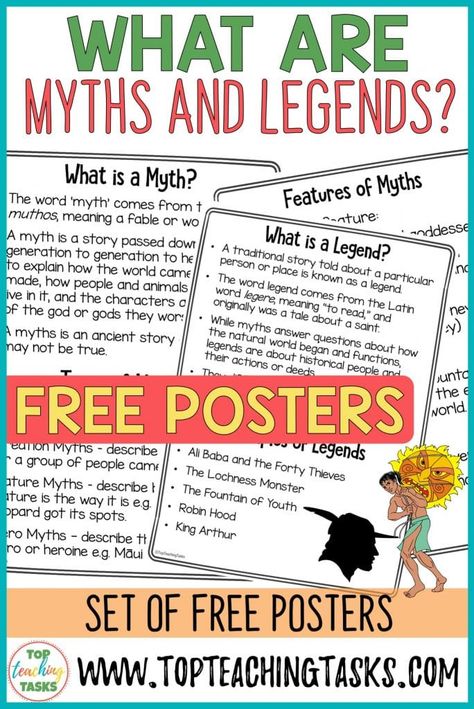 We have put together a FREE set of "What are Myths and Legends?" posters as an introduction to your Myths and Legends or Māori Myths and Legends exploration. These will help your upper primary and upper elementary students to understand the differences between a myth and a legend. Use these in your traditional literature reading and writing time. Teaching Myths And Legends, Fairy Classroom, Legends For Kids, Maori Legends, Traditional Literature, Omari Hardwick, Writing Time, Higher Order Thinking Skills, Create A Comic