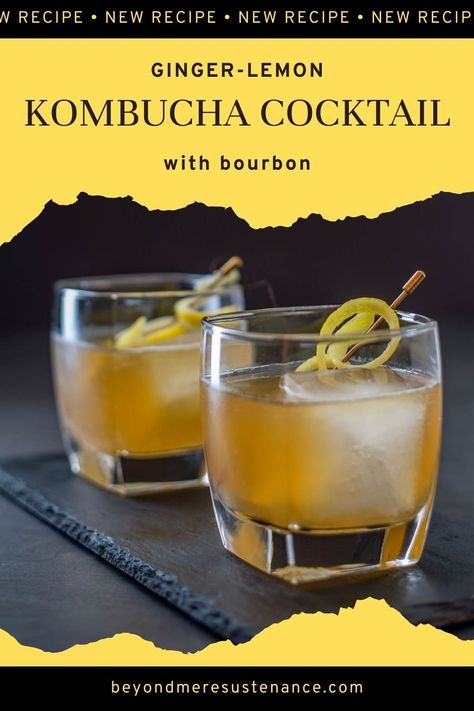 This Ginger Lemon Kombucha Cocktail with Bourbon requires just 3 ingredients - ginger lemon kombucha, bourbon, and citrus bitters - and 5 minutes of your time. The ginger-lemon combination and a bit of effervescence makes it a perfect summer cocktail that bourbon drinkers are sure to love! If you don't love bourbon, you may like it regardless! #BeyondMereSustenance #KombuchaCocktail #GingerLemonKombucha #KombuchaWithBourbon #EasyCocktails #3IngredientCocktails #SummerCocktails Cocktail With Bourbon, Ginger Kombucha, Kombucha Cocktail, Vegan Drinks Recipes, Frozen Drink Recipes, Easy To Make Cocktails, Smoothies Healthy, Frozen Cocktail Recipes, Citrus Cocktails