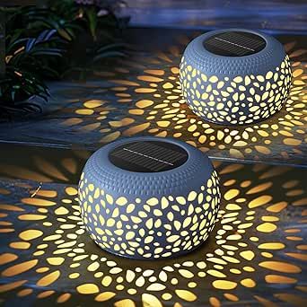 Solar Lantern Garden Patio Decor: 2 Pack White Solar Lanterns Outdoor Waterproof, Solar Lights Outdoor for Table Balcony Deck Pathway Porch Yard Decorations, Outside Hollow Out Metal LED Solar Lantern Deck Pathway, Lantern Garden, Halloween Lighting Outdoor, Lanterns Outdoor, Unique Patios, Solar Lanterns Outdoor, Garden Patio Decor, Solar Lights Outdoor, Bohemian Farmhouse