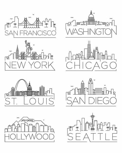 Simplified American Skylines New York Drawing, Interesting Maps, Vegas Skyline, Pretty Ugly, Change Your Perspective, City Icon, City Planner, City Drawing, Artist Website