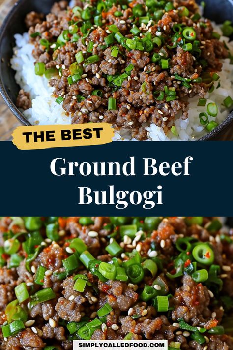 Experience the flavors of Korea with our Ground Beef Bulgogi recipe, a quick and easy dish perfect for any dinner. This simple recipe combines the convenience of ground beef with the traditional taste of a bulgogi bowl, making it an ideal choice for a fast, homemade meal. For more easy ground beef recipes, including this Ground Beef Bulgogi recipe, visit simplycalledfood.com. Hamburger Bulgogi Recipe, Bulgogi Ground Beef, Ground Beef Bulgogi Recipe, Ground Beef Bulgogi, Bulgogi Bowl, Beef Recipes Easy Quick, Easy Dinner Ground Beef, Beef Bulgogi Recipe, Quick Ground Beef Recipes