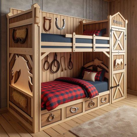 Farm Bedroom Decor, Girl Horse Room, Horse Room Decor, Loft Beds For Teens, Horse Themed Bedrooms, Horse Bedroom, Farm Bedroom, Horse Room, Kids Bed Frames