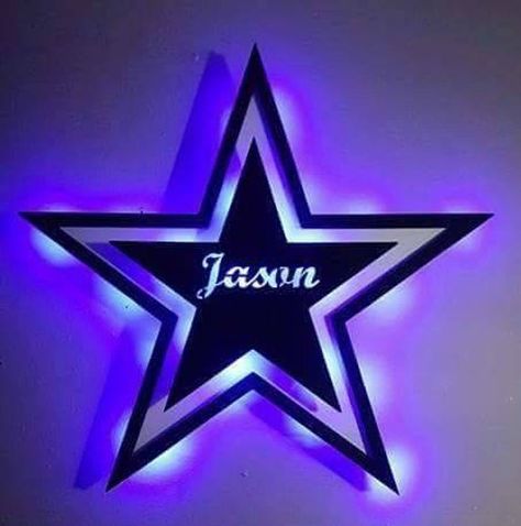 Star 3D Lighted Sign with Custom Name- MDF Fast #toys @EtsyMktgTool #lightedsign #walldecor #mancave #nightlite #cowboys #dallasstar #texas Dallas Cowboys Room, Cowboy Room, Dallas Cowboys Decor, Night Lite, Star 3d, Dallas Cowboys Star, Ultimate Man Cave, Cowboy Decorations, Man Cave Basement