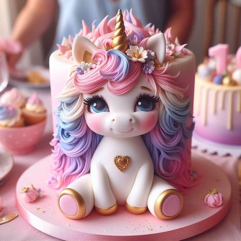 Diy Unicorn Birthday Cake, Unicorn Birthday Party Food, Unicorn Cake Ideas, Unicorn Birthday Party Cake, Cartoon Birthday Cake, 70th Birthday Cake, Baby First Birthday Cake, Unicorn Birthday Cake, Unicorn Magic