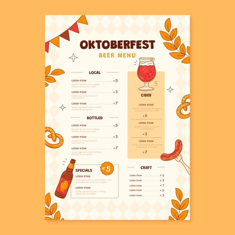 Free Vector | Hand drawn menu template for oktoberfest beer festival celebration Oktoberfest Menu, Beer Menu, Oktoberfest Beer, Festival Celebration, Beer Festival, Vector Hand, Menu Template, Cider, Hand Drawn