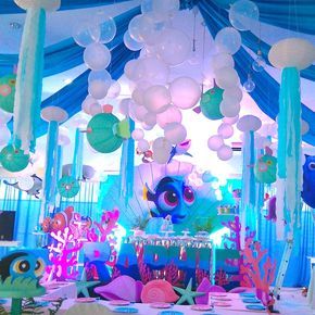 Finding Dory Under the Sea Birthday Party on Kara's Party Ideas | KarasPartyIdeas.com (3) Finding Dory Birthday Party, Healthy Catering, Dory Birthday Party, Finding Nemo Party, Finding Dory Birthday, Nemo Birthday Party, Finding Nemo Birthday, Dory Birthday, Dory Party