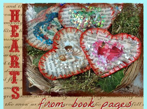 Sweet DIY Sewn Paper Hearts to Brighten Winter Sewn Paper, Valentines Vintage, Americana Crafts, Fabric Stitching, Cute Website, Book Page Crafts, Inside Decor, Holiday Images, Paper Heart