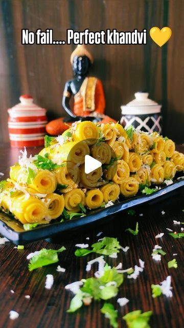 Raksha Jain on Instagram: "Perfect khandvi recipe 💛🤌 Using this method, your khandvi will be flawless on the first try, and everyone will be impressed. Please check full ingredients below 👇  ✨Besan : 1 cup  ✨Sour curd : 1 cup ✨Water : 2 Cup ✨Salt to taste  ✨Haldi 1/2 tsp  ✨Hing 1 tsp ✨Crushed Ginger.. green chillies  ...... For tadka... ✨Oil ✨Mustard seeds  ✨Sesame seeds  ✨Green chillies  ✨Curry leaves  Garnish it with Fresh coriander & fresh coconut. Make sure to try this recipe and enjoy ♥️ #reelsinstagram #reelkarofeelkaro #reelsindia #reels #instagood #india #snacks #khandvi #gujrat  (Khandvi, khandvi recipe, navratri recipes, viral, snack, easy snack, easy snack recipe, viral, perfect khandvi recipe)" Handvo Recipe, Khandvi Recipe, Navratri Recipes, Snack Easy, Jain Recipes, Curd Recipe, Fresh Coconut, Cooking 101, Mustard Seeds