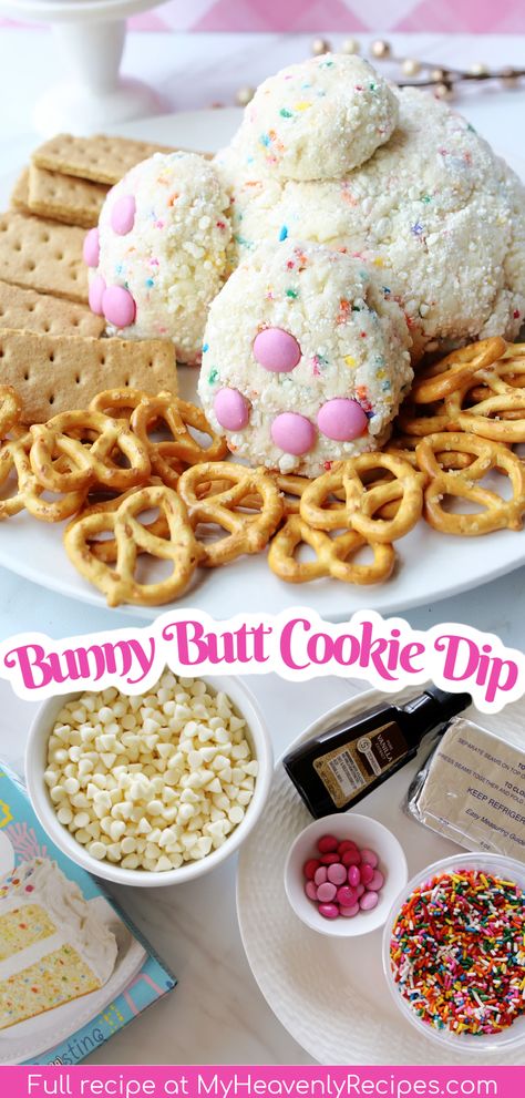 bunny butt dessert Easter Party Appetizers, Cookie Dip, Toddler Healthy Snacks, Cream Cheese Ball, Easter Party Food, Appetizer Dessert, Funfetti Cake Mix, Easter Appetizers, Easter Snacks