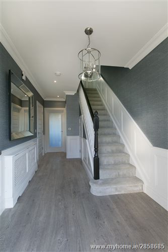 Coopers Wood, Kinsealy, North County Dublin MyHome.ie Residential Grey Floor And Walls, Stairs And Landing Decor, Grey And White Hallway, Hallway Decorating Colours, House Color Schemes Interior, Grey Floors, Grey Laminate Flooring, Color Walls, Grey Hallway