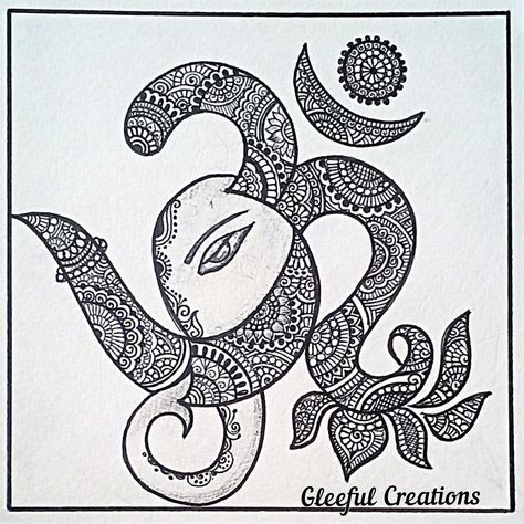 Gleeful Creations || Geetanjali Gupta || Mandala Art || Madhubani Art || Warli art God Ganesha Drawing, Ganpati Mandala Art, Om Mandala Art, Ganesh Mandala Art, Ganesha Mandala, Om Ganesha, Warli Art, Easy Mandala Drawing, Boho Art Drawings