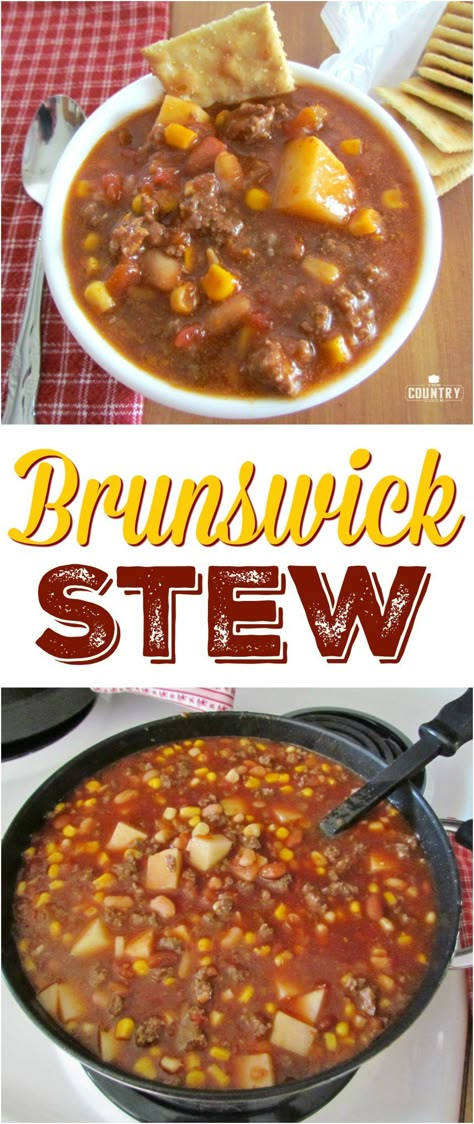 Brunswick Stew recipe from The Country Cook #soup #dinner #groundbeef #recipes #ideas Best Brunswick Stew Recipe, Brunswick Stew Recipe, Ground Beef Potatoes, Beans And Tomatoes, Beef Potatoes, Brunswick Stew, Deer Meat, Country Cook, The Country Cook