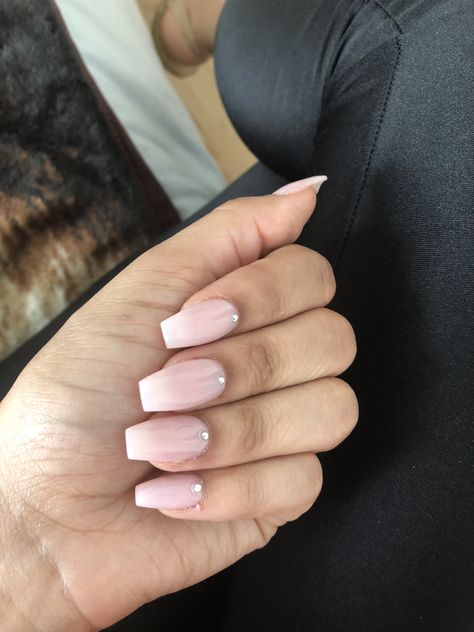 Natural Nails With Diamonds, Nude Nails With Diamonds, Nude Nails With Rhinestones, Matte Nude Nails, Faded Nails, Natural Acrylic Nails, Classy Nail, Nail Board, Classy Nail Designs