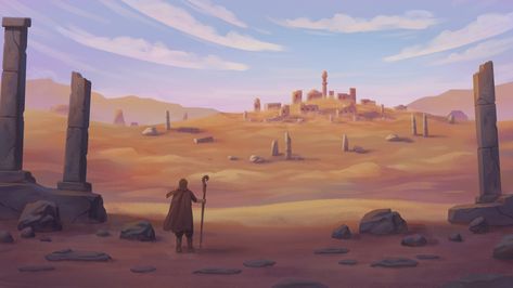 Desert ruins,  on ArtStation at https://www.artstation.com/artwork/qJLxoN Desert Ruins Concept Art, Sands Of Arawiya, Desert Ruins, Old Ruins, Desert Environment, Cyberpunk Art, Night Art, Be Thankful, Scenery Wallpaper