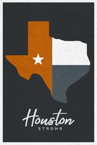 size: 18x12in Art Print: Houston, Texas - Houston Strong - Distressed - State Outline - Lantern Press Artwork by Lantern Press : Houston Art Drawings, Houston Poster, Houston Wall Art, Paris Texas Poster, Texas Silhouette, State Outline, Houston Tx, High Quality Art Prints, Houston