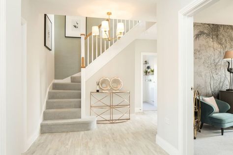 CALA Homes on Instagram: “First impressions count 💫” Staircase Ideas Decoration, Closed Staircase Ideas, Closed Staircase, Green House Exterior, David Wilson Homes, Homes In London, David Wilson, Miller Homes, Hallway Designs