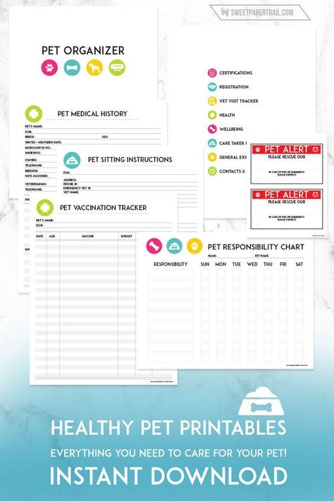 Healthy Pet Printables - Pet Planner - These printables are awesome! They include everything I need to keep track of my pets health.  Getting a new puppy? Pet Printables, Dog Fencing, Getting A New Puppy, Pet Planner, Training Planner, Journal Style, Training Business, Pet Organization, Pet Resort