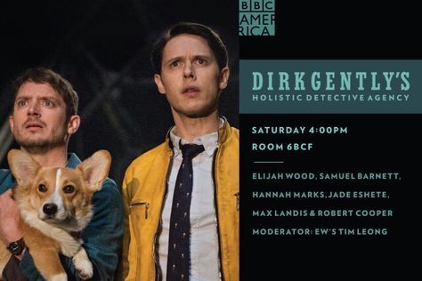 BBC America/ Dirk Gently Holistic Detective Agency/ #SDCC panel Samuel Barnett, Sara Martins, Dirk Gently's Holistic Detective, Dirk Gently, Rodrigo Santoro, Trailer Film, Laura Palmer, Elijah Wood, Douglas Adams