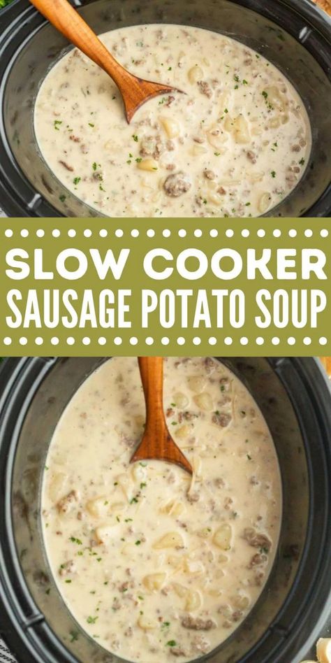 Crock Pot Sausage Potato Soup Recipe + Video Slow Cooker Sausage, Sausage Potato Soup, Sausage And Potatoes, Sausage Crockpot, Sausage Soup Recipes, Sausage Potato, Potato Soup Crock Pot, Sausage Potatoes, Crockpot Soup Recipes