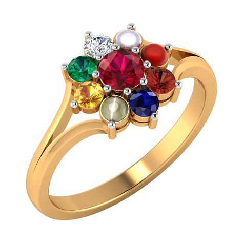 Navaratna Ring, Gold Rings Online, Ring Gold Wedding, Diamond Gold Ring, Ringe Gold, Floral Ring, Gold Wedding Ring, Etsy Gold Ring, Gold Band Ring