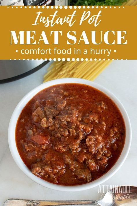 Spagetti And Meat Sauce, Instant Pot Meat Sauce, Instant Pot Meat, Lasagna Meat Sauce, Attainable Sustainable, Meat Sauce Recipe, Italian Meat Sauce, Sauce Spaghetti, Meat Sauce Recipes