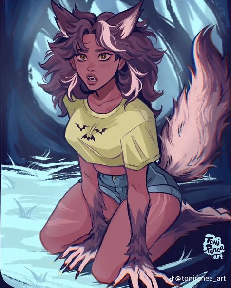 Toni Renea Art, Monster High Oc Hybrid, Werewolf Oc Ideas, Werewolf Woman Art, Female Werewolf Oc, Werewolf Oc Female, Werewolf Girl Oc, Werewolf Oc Girl, Black Werewolf Art