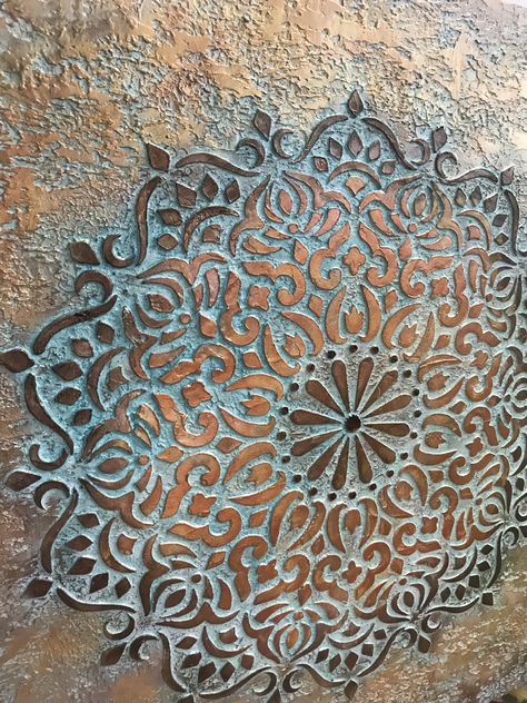 Mandala On Wooden Board, Diy Wall Design, Patio Decorating Ideas Apartment, Stencil Wall Art, Stencil Decor, Custom Painted Furniture, Wall Texture Design, Mandala Art Therapy, Diy Wall Art Decor