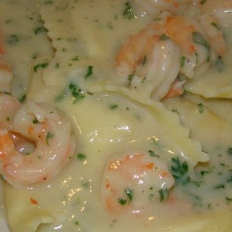 A seafood and pasta feast will be a hit with lobster ravioli and shrimp. Lobster Ravioli With Shrimp Cream Sauce, Lobster Ravioli Bake, Shrimp And Crab Ravioli Sauce Recipes, Ravioli With Shrimp, Lobster Ravioli Sauce, Shrimp Ideas, Shrimp Cream Sauce, Crab Ravioli, Red Lobster Shrimp