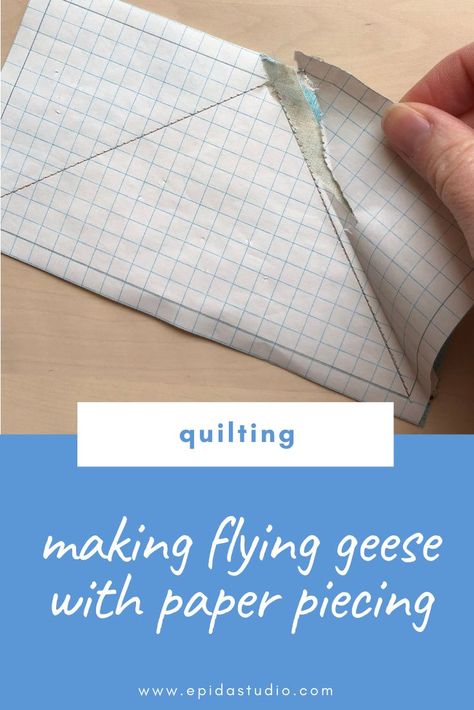 Don't be scared of paper piecing! Using this method for flying geese is easy and straightforward.    Make any size flying geese you need quickly and accurately. Save time and frustration in your next quilt project.    #epidastudio  #flyinggeesetutorial Flying Geese Quilt Ideas, Fpp Patterns, Triangle Quilt Tutorials, Diy Foundation, Flying Geese Quilt, Machines Fabric, Paper Pieced Quilt, Triangle Quilt, Flying Geese