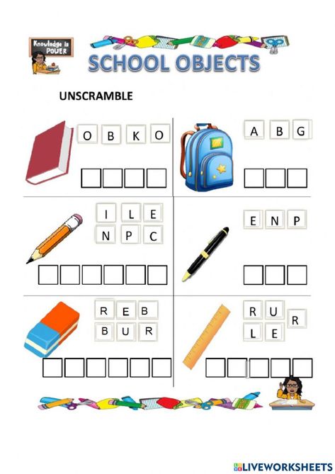 Learning Disabilities Activities, Stationary Worksheet, School Things Worksheet For Kids, School Things Worksheet, English Primary School, Power School, School Objects, Alphabet Worksheets Kindergarten, English Learning Books