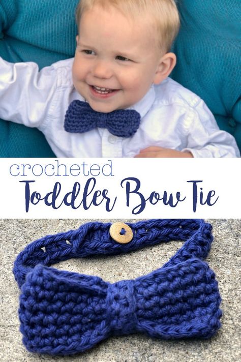 Crochet a Toddler Bow Tie in no time at all with basic crochet stitches and just a little cotton yarn. Crochet Tie Pattern, Crochet Bowtie, Crochet Bow Tie, Crochet Bow Ties, Crochet Tie, Toddler Bow Ties, Hello Kitty Crochet, Bowtie Pattern, Toddler Bow