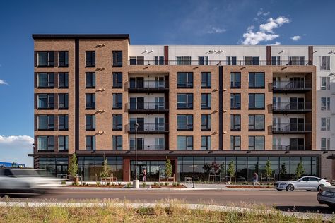 Denver Multifamily & Spec Industrial Project Starts - The Opus Group Condominium Facade, Multifamily Architecture, Multifamily Housing, Mix Use Building, Industrial Development, Brick Architecture, Apartment Architecture, Urban Industrial, Minecraft Architecture