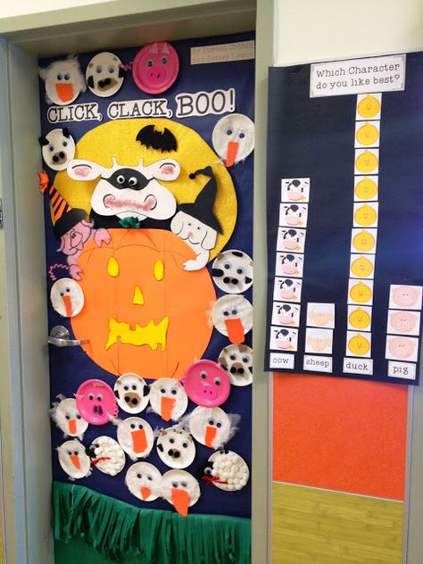 I love this idea! Combine a picture book with graphing and a craft! PERFECT!! Halloween Doors, Halloween Classroom Door, October Classroom, Class Crafts, Halloween Board, Classroom Doors, Red Ribbon Week, Fall Lessons, Halloween Classroom