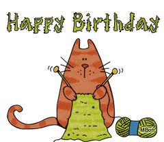 Stitching 'n' Knitting: Happy Birthday Knitting Illustration, Funny Good Morning Wishes, Knitting Pictures, Good Morning Cat, Happy Birthday Cat, Knitting Quotes, Birthday Clips, Knitting Humor, Good Night Gif