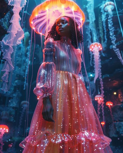 Bioluminescence Costume, Deep Sea Creatures Costume, Bioluminescence Creatures, Bioluminescent Ocean, Neo Psychedelia, Ocean Makeup, Sea Creature Costume, Deep Sea Jellyfish, Textiles Gcse