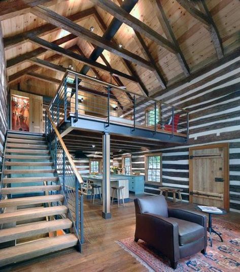 Creative Loft Interior Ideas Barndominium Loft, Awesome Barndominium, Barndominium Designs, Dröm Hus Planer, Loft Metal, Rustic Staircase, Quonset Hut Homes, Asma Kat, Quonset Hut