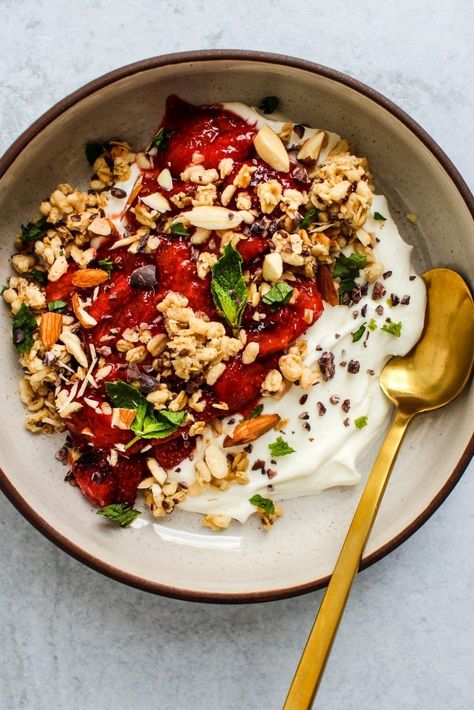 Honey-Roasted Strawberries With Vanilla & Lemon | Walder Wellness, RD Season Quinoa, Walder Wellness, Whipped Feta Dip, Winter Pasta, Strawberry Nutrition Facts, Peanut Butter Toast, Healthy Food Swaps, Food Swaps, Roasted Strawberries